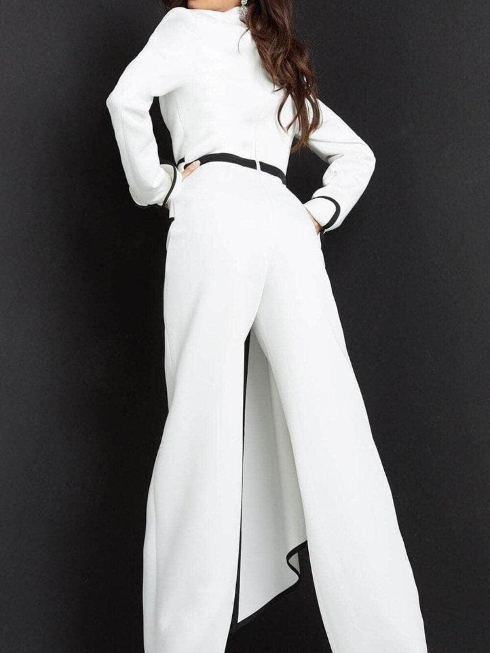 NWT Jovani 06917 Collared V-Neck Formal Pantsuits White Black size 4 - Picture 4 of 8